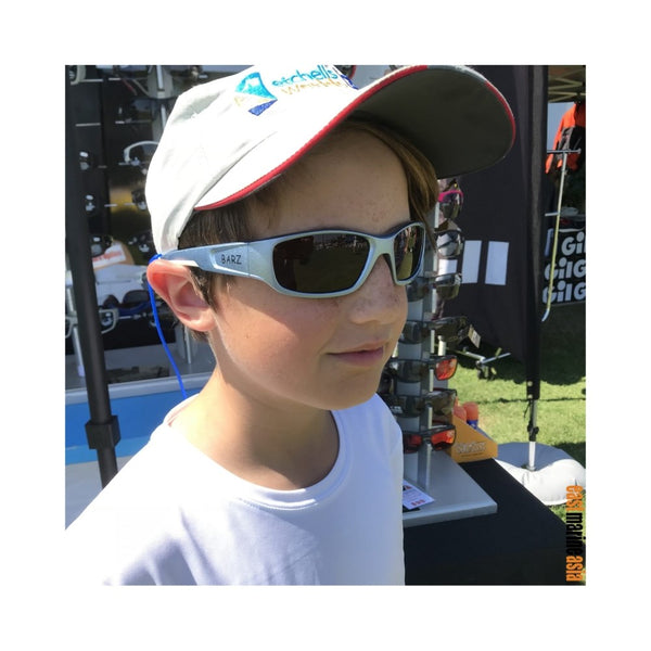 Barz Optics The Grom Floating Polarised Kids Sunglasses - Gloss Carbon with Neoprene Case & Retainer